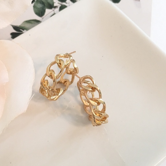 Gold Chain Hoop Earrings - Picture 2 of 5